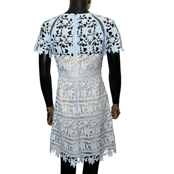 Eliza J Light Blue Floral Lace Short Sleeve Mini Dress 4 Petite Small - Picture 5 of 12